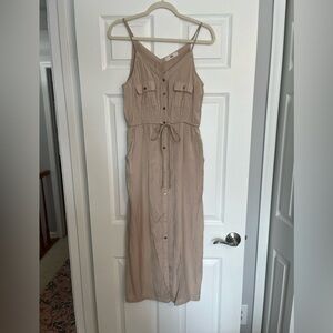 ISSI Light Taupe Sleeveless Button-Front Maxi Dress